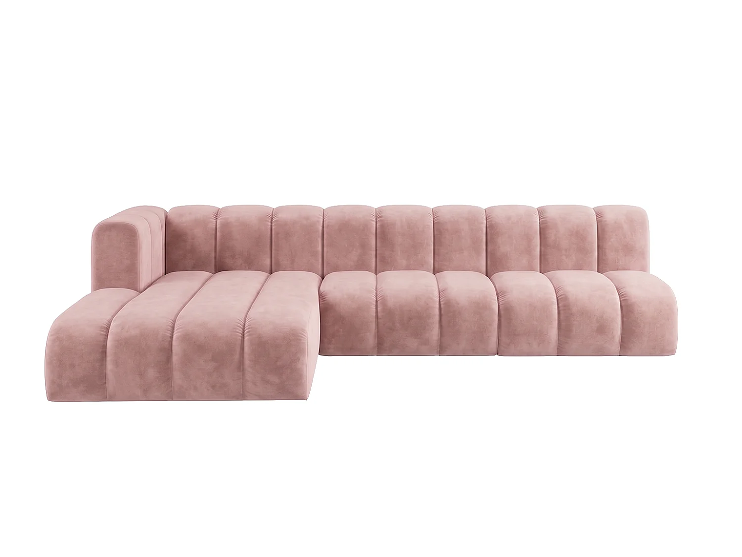 Canapé d’angle modulable en L, tissu velours Riviera, Rose clair, gauche, GRAND 295 cm