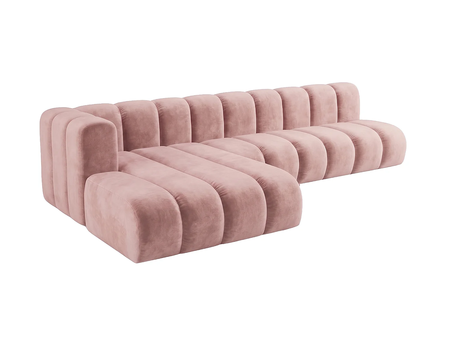 Canapé d’angle modulable en L, tissu velours Riviera, Rose clair, gauche, GRAND 295 cm
