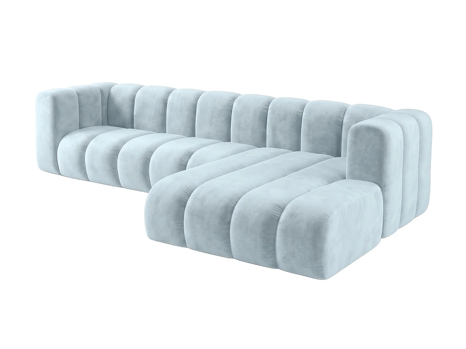 Narożnik modułowy w kształcie L, tkanina welwet Riviera, Baby blue, Prawy, GRAND 287 cm