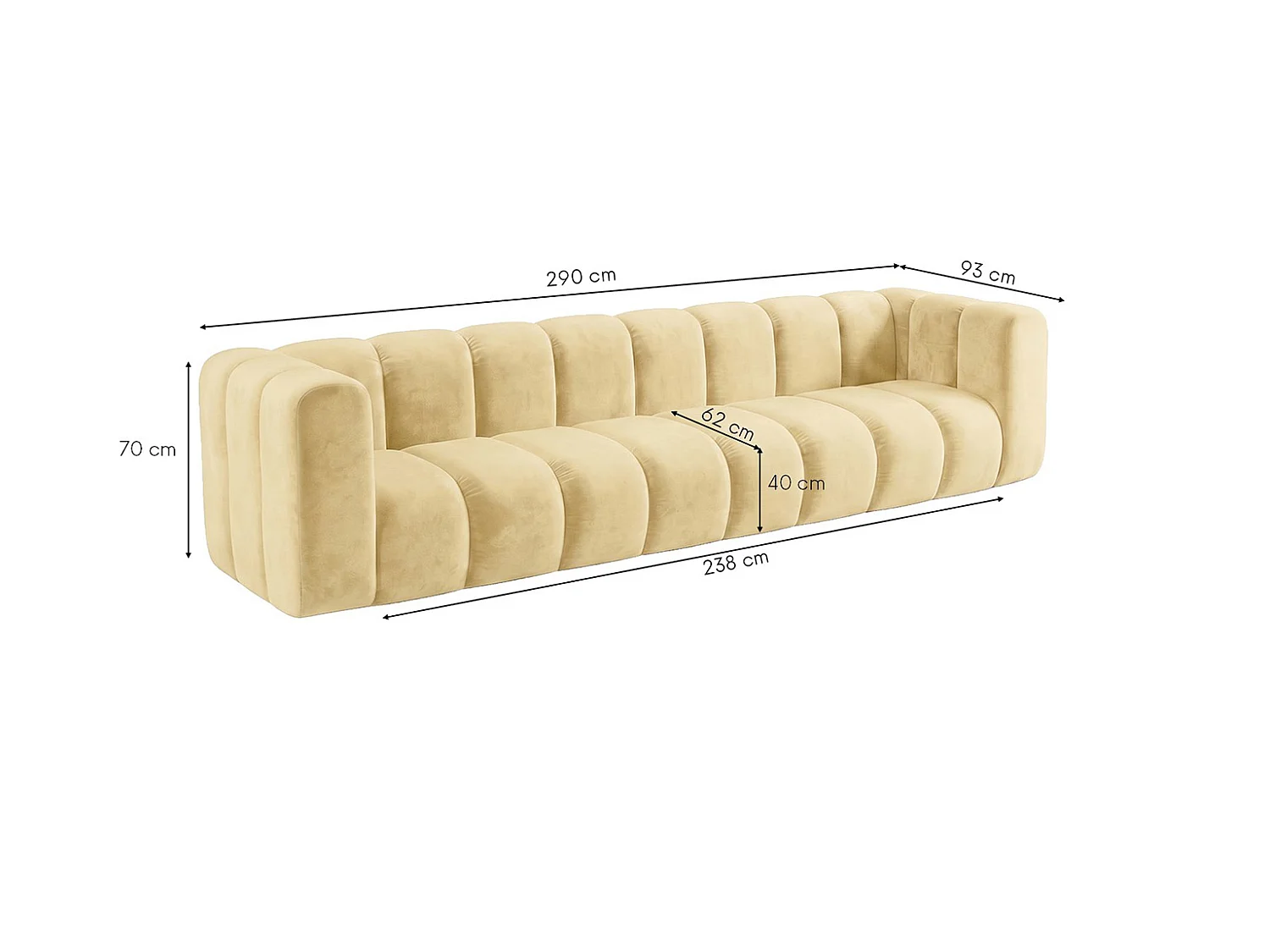 Canapé modulable 4 places, tissu velours Riviera, Beurre, GRAND