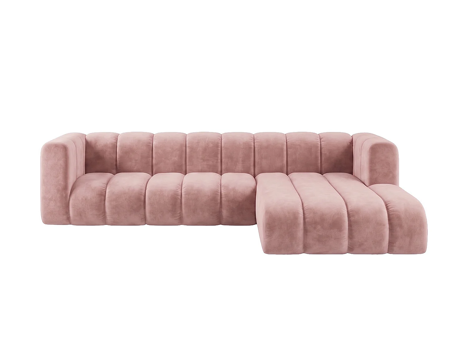 Canapé d’angle modulable en L, tissu velours Riviera, Rose clair, droite, GRAND 287 cm