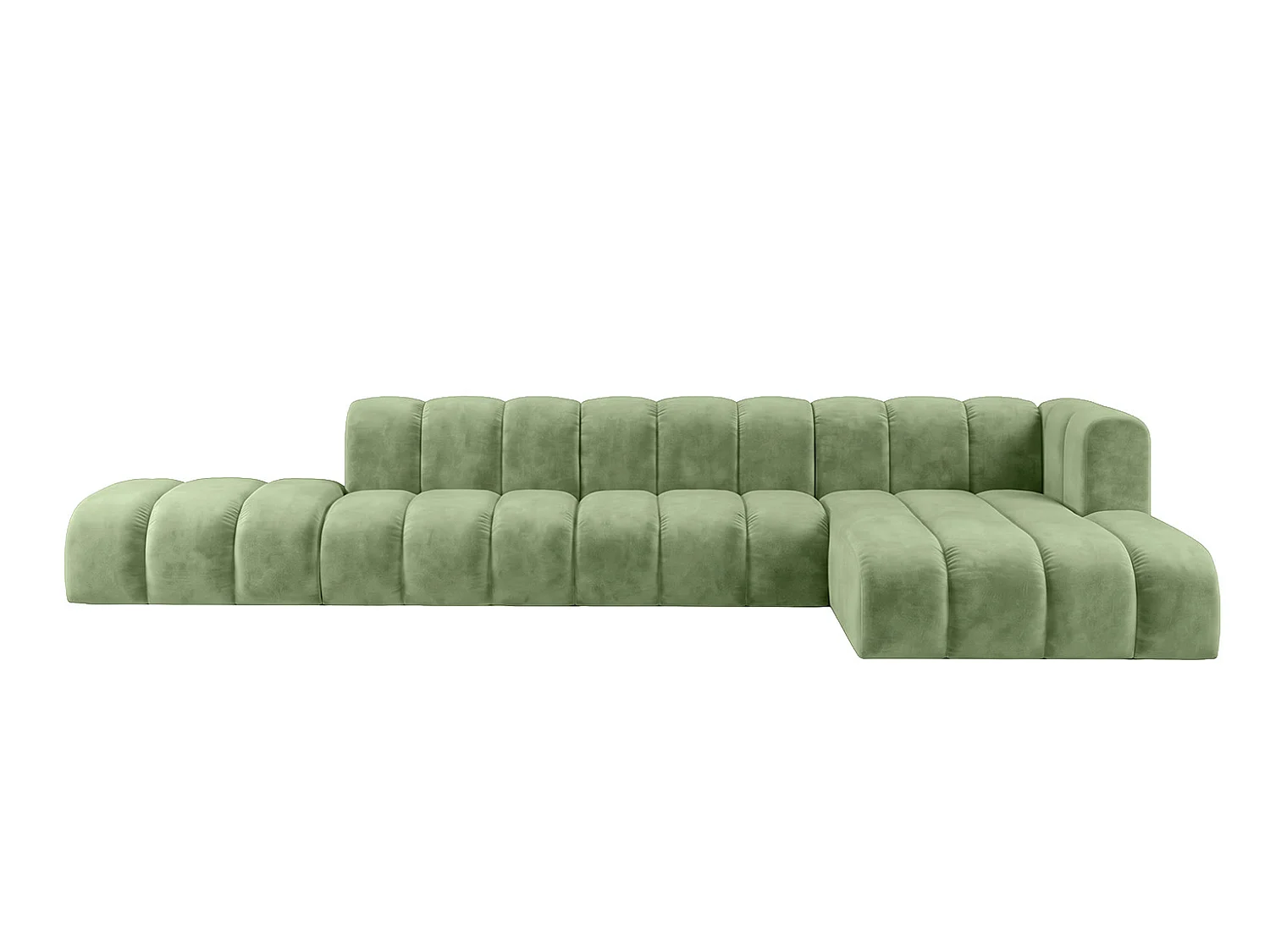 Canapé d’angle modulable en L avec pouf, tissu velours Riviera, Olive, droite, GRAND