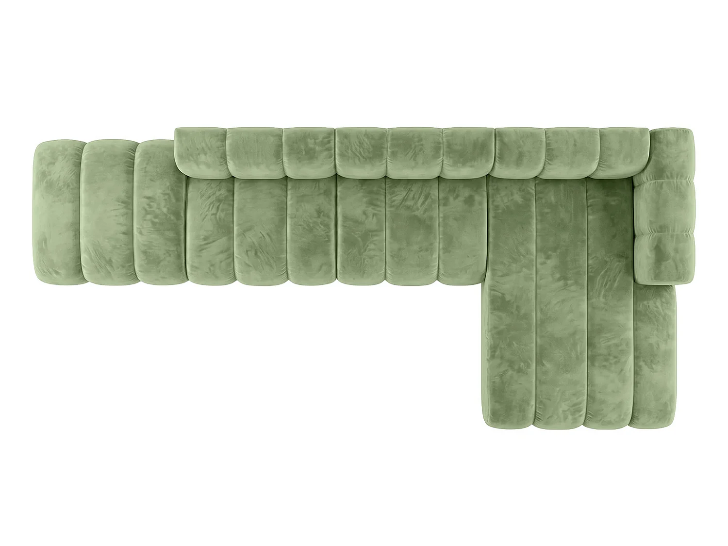 Canapé d’angle modulable en L avec pouf, tissu velours Riviera, Olive, droite, GRAND
