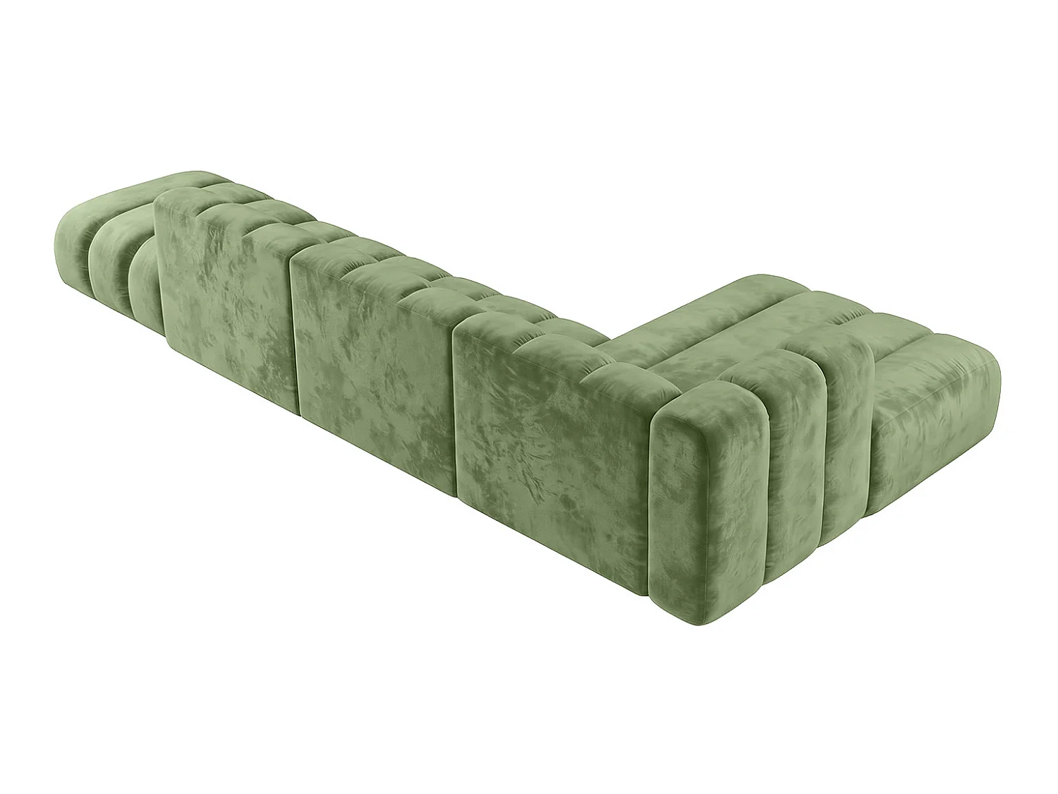 Canapé d’angle modulable en L avec pouf, tissu velours Riviera, Olive, droite, GRAND
