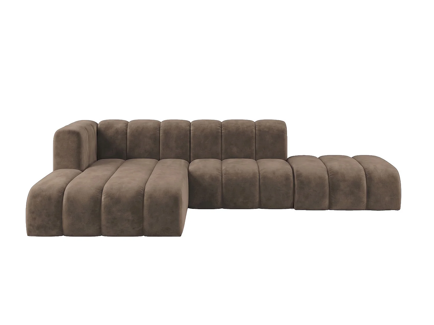 Modulares Ecksofa in L-Form mit Hocker, Velvet-Stoff Riviera, Braun, Links, GRAND Mini