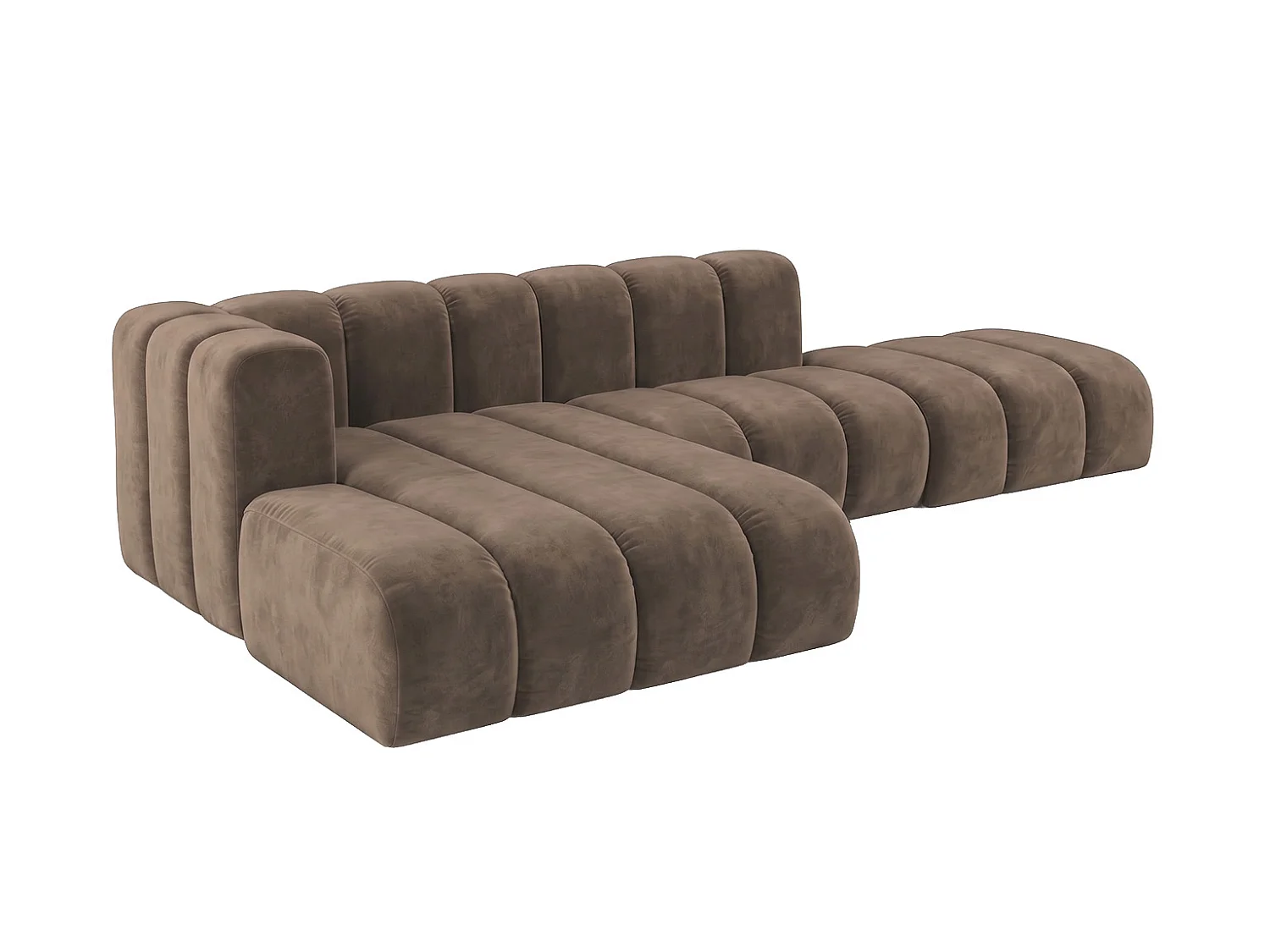 Modulares Ecksofa in L-Form mit Hocker, Velvet-Stoff Riviera, Braun, Links, GRAND Mini