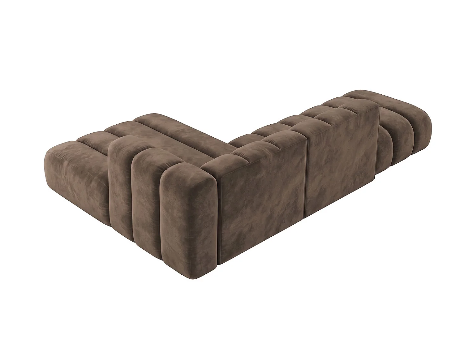 Modulares Ecksofa in L-Form mit Hocker, Velvet-Stoff Riviera, Braun, Links, GRAND Mini