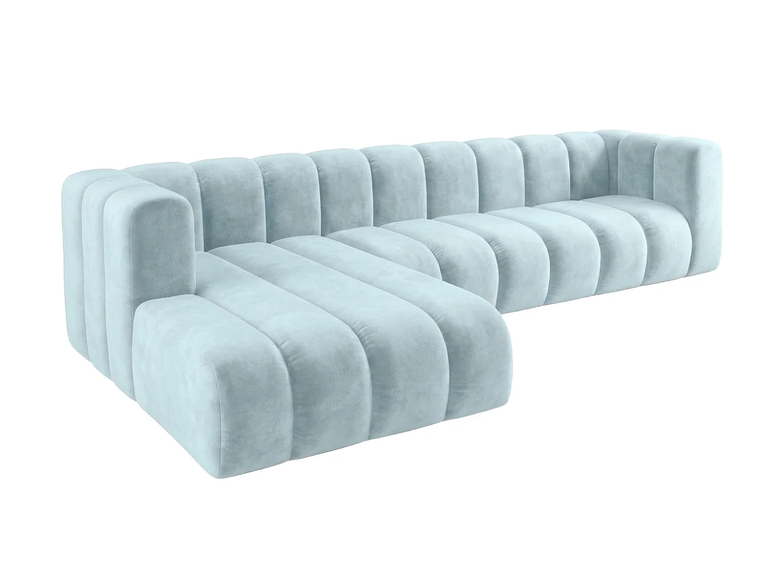 Narożnik modułowy w kształcie L, tkanina welwet Riviera, Baby blue, Lewy, GRAND 318 cm