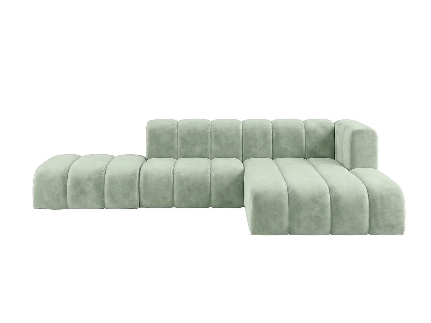 Modulaire hoekbank in L-vorm met hocker, fluwelen stof Riviera, Mintgroen, rechts, GRAND Mini
