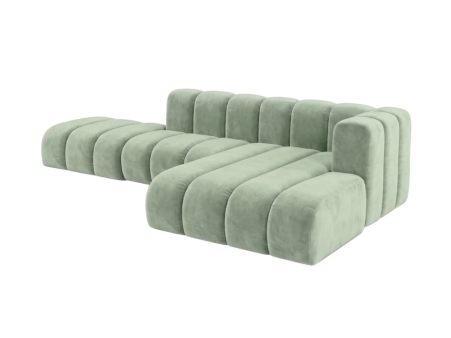 Modulaire hoekbank in L-vorm met hocker, fluwelen stof Riviera, Mintgroen, rechts, GRAND Mini