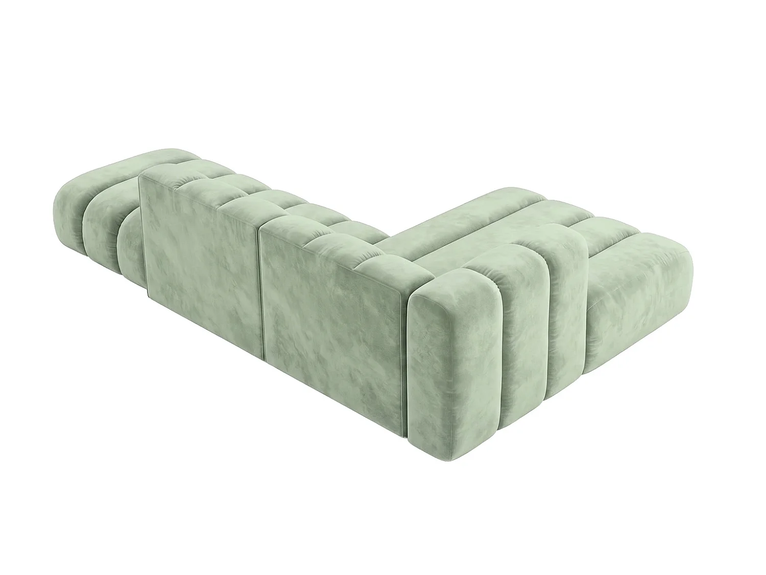 Modulaire hoekbank in L-vorm met hocker, fluwelen stof Riviera, Mintgroen, rechts, GRAND Mini