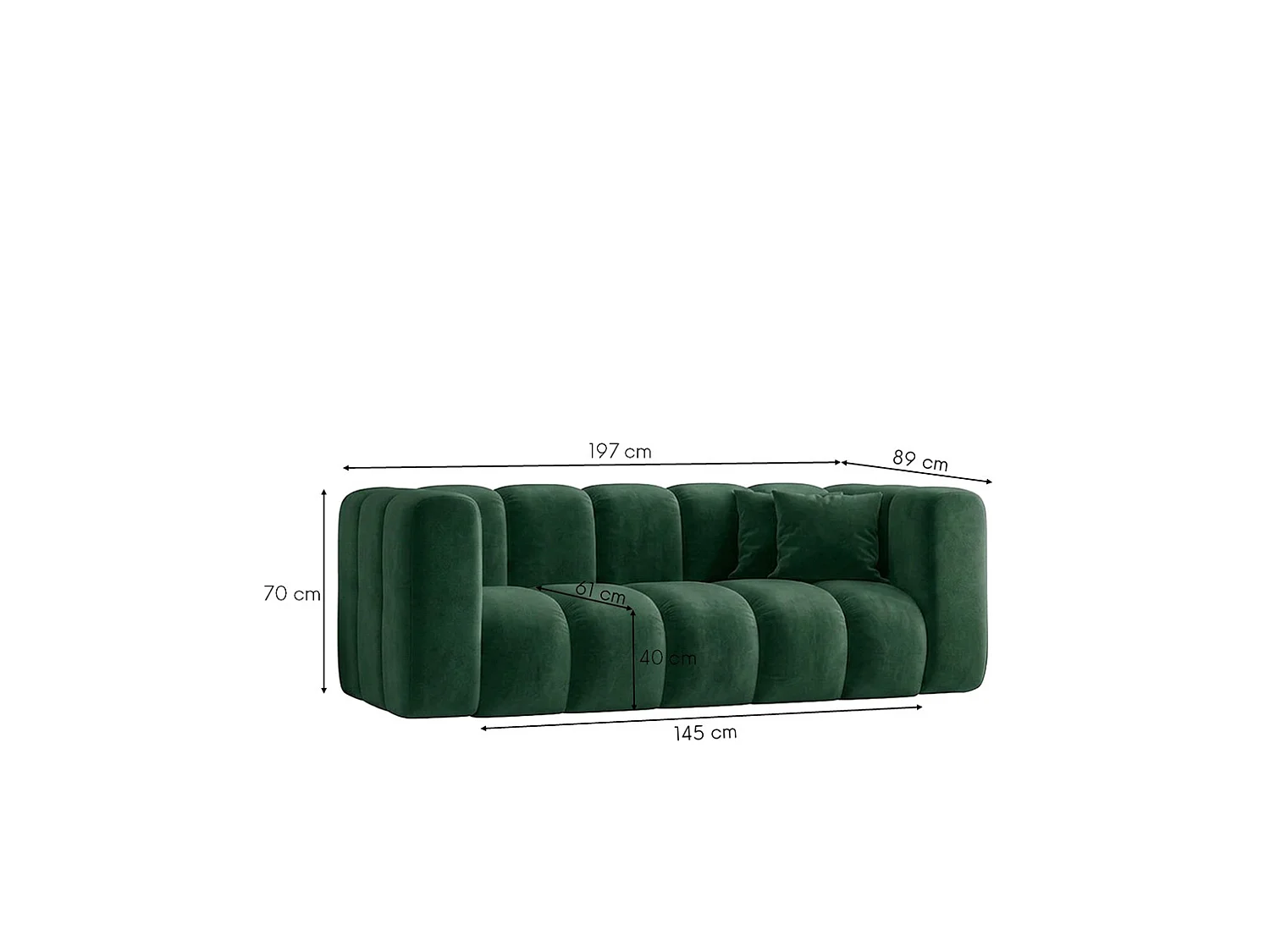 Modulaire 2-zitsbank, fluwelen stof Riviera, Groen, GRAND