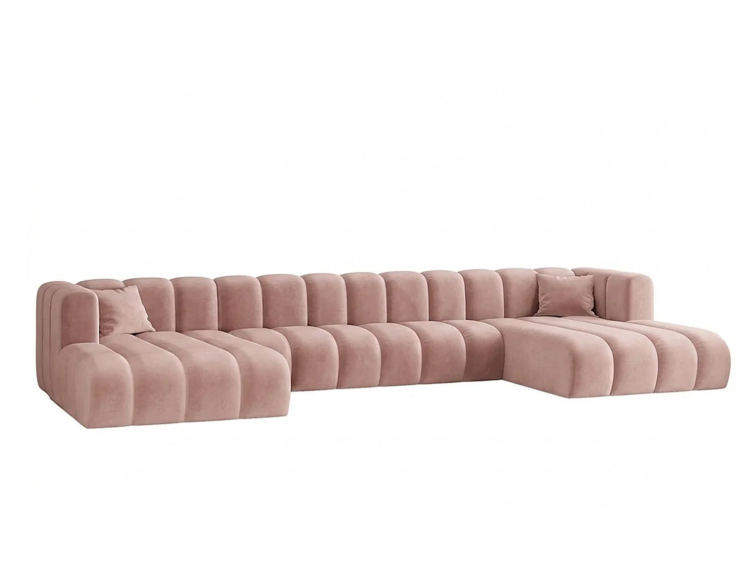 Canapé d’angle modulable en U, tissu velours Riviera, Rose clair, GRAND U XL