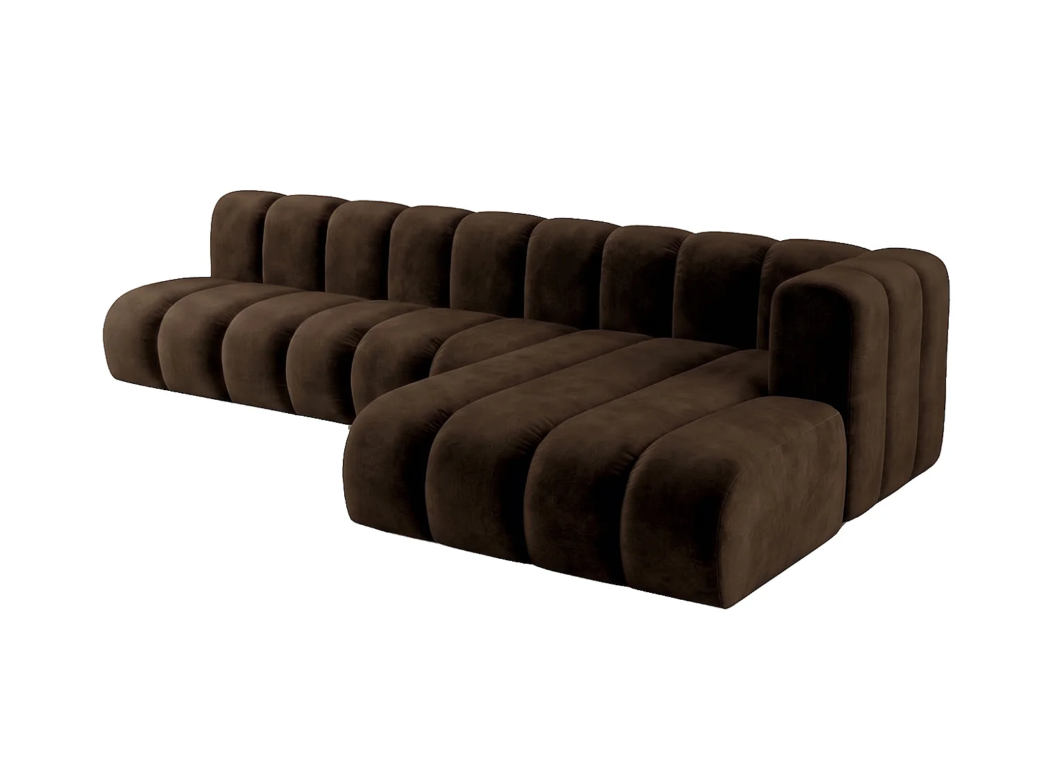 Modulares Ecksofa in L-Form, Velvet-Stoff Riviera, Schokolade, Rechts, GRAND 295 cm