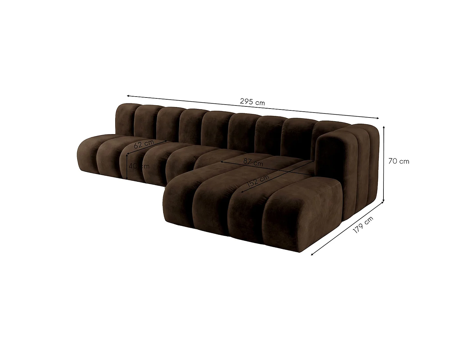 Modulares Ecksofa in L-Form, Velvet-Stoff Riviera, Schokolade, Rechts, GRAND 295 cm