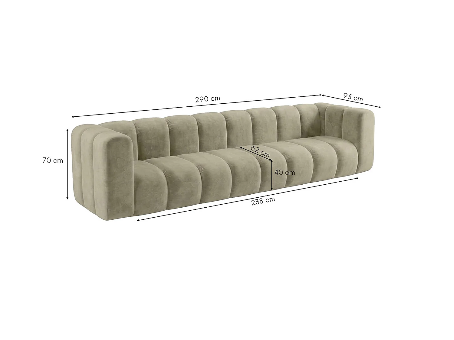 Canapé modulable 4 places, tissu velours Riviera, Beige, GRAND