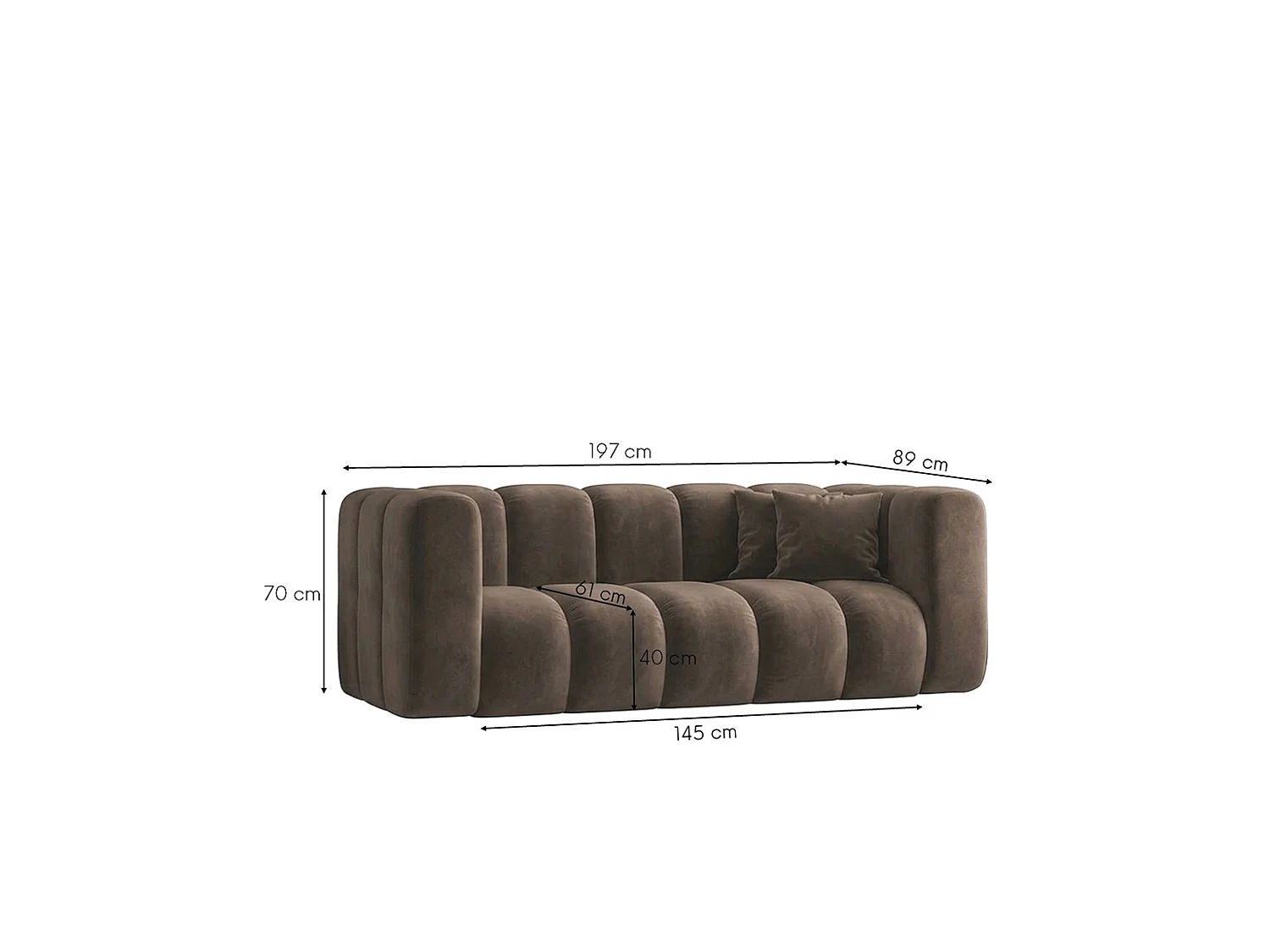 Canapé modulable 2 places, tissu velours Riviera, Marron, GRAND