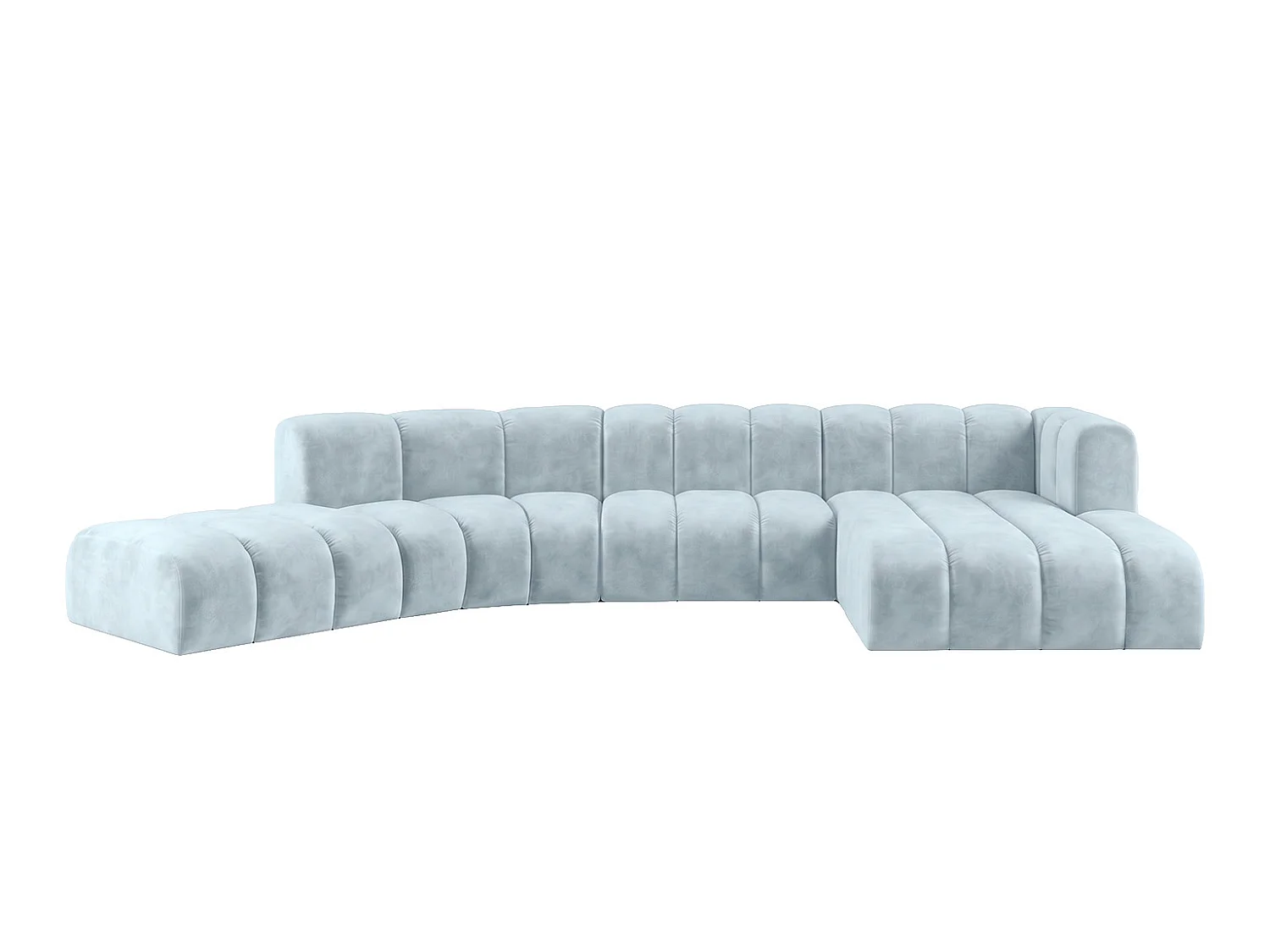 Modulaire hoekbank in L-vorm, fluwelen stof Riviera, Babyblauw, rechts, GRAND Round