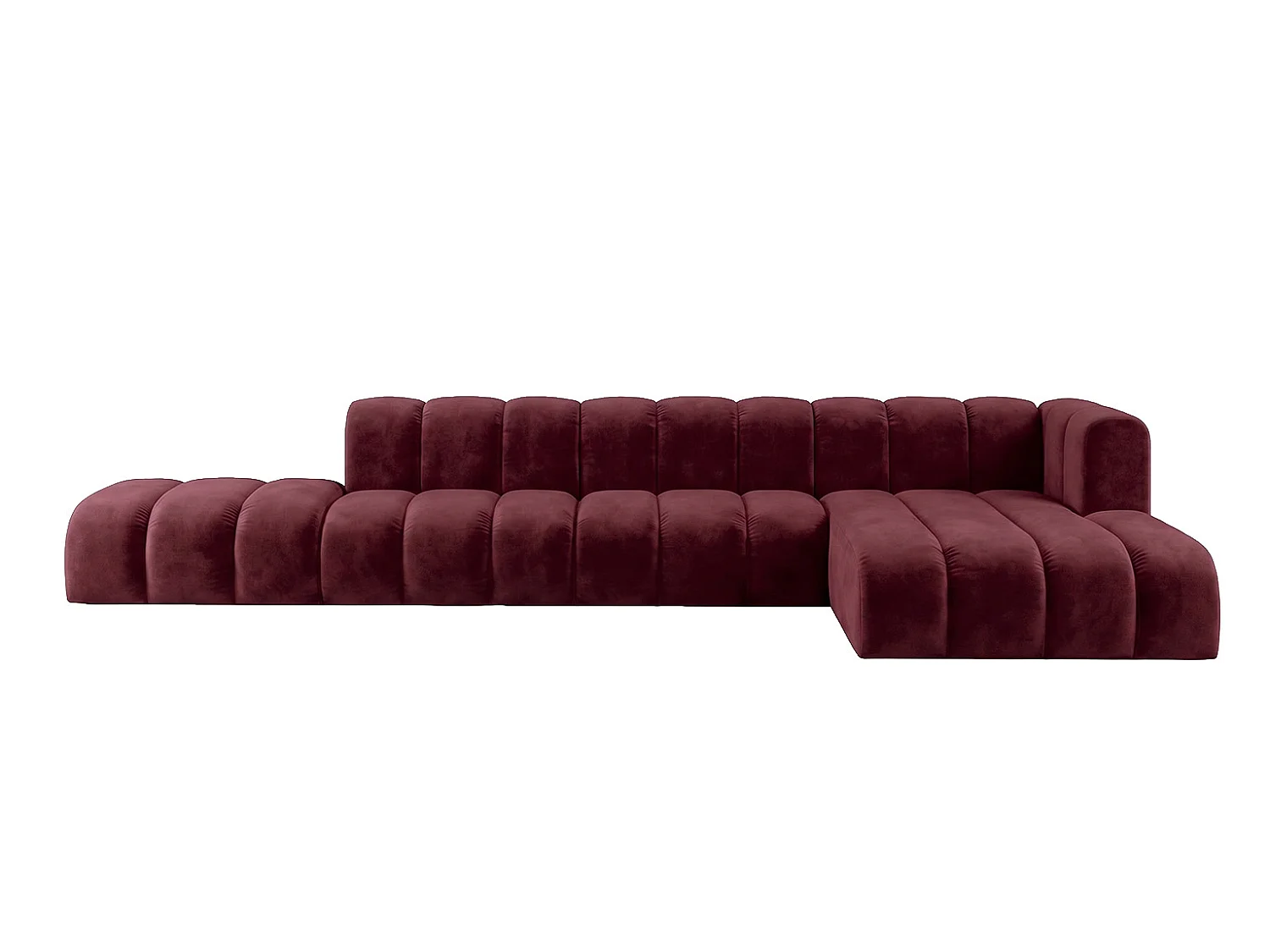 Modulaire hoekbank in L-vorm met hocker, fluwelen stof Riviera, Bordeaux, rechts, GRAND