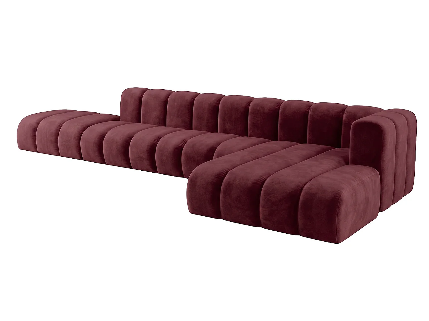 Modulaire hoekbank in L-vorm met hocker, fluwelen stof Riviera, Bordeaux, rechts, GRAND