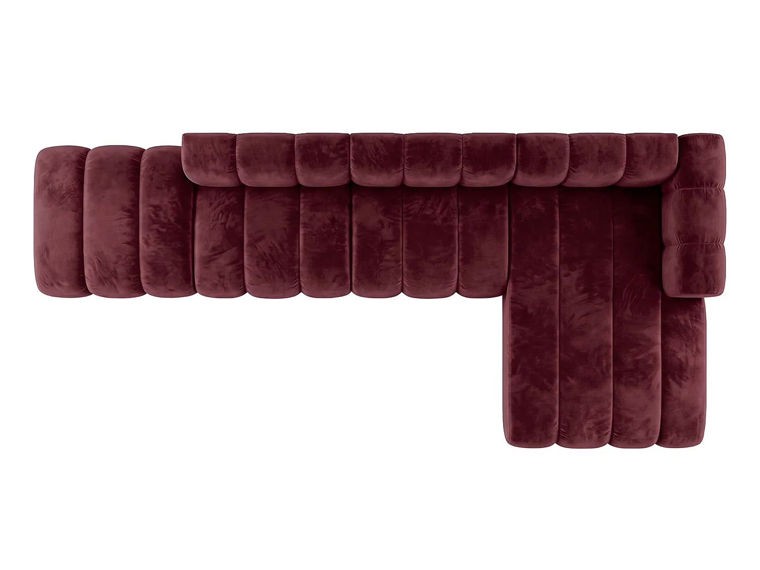 Modulaire hoekbank in L-vorm met hocker, fluwelen stof Riviera, Bordeaux, rechts, GRAND