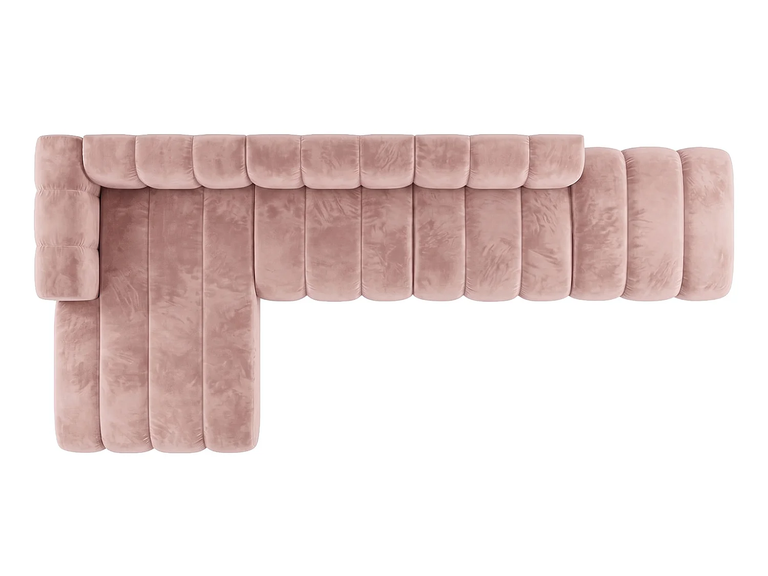 Canapé d’angle modulable en L avec pouf, tissu velours Riviera, Rose clair, gauche, GRAND