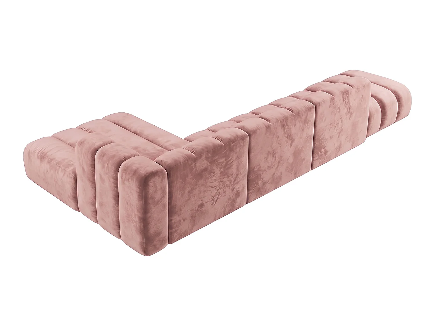 Canapé d’angle modulable en L avec pouf, tissu velours Riviera, Rose clair, gauche, GRAND