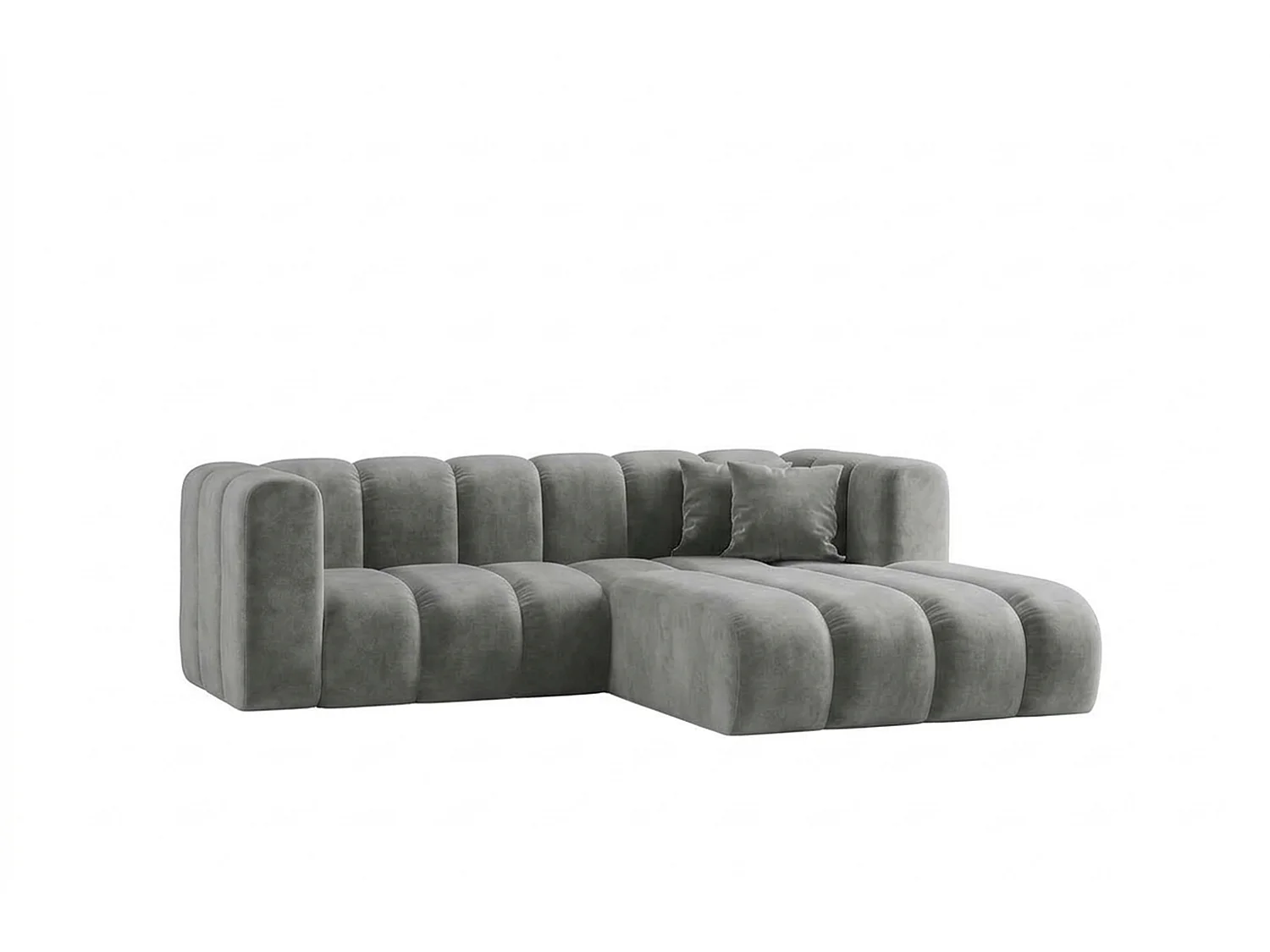 Canapé d’angle modulable en L, tissu velours Riviera, Gris, droite, GRAND