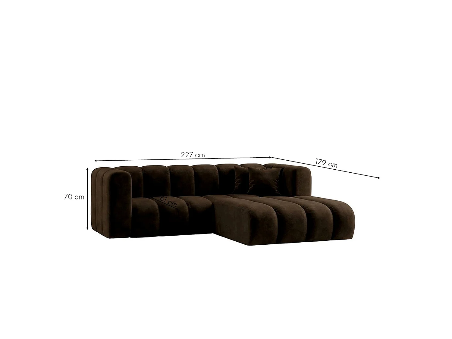Modulares Ecksofa in L-Form, Velvet-Stoff Riviera, Schokolade, Rechts, GRAND