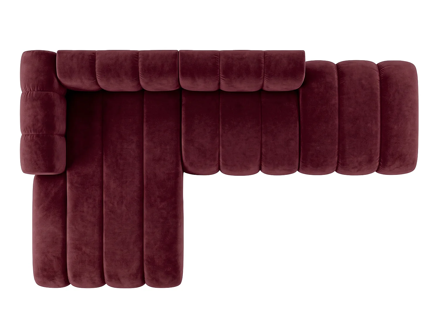 Modulaire hoekbank in L-vorm met hocker, fluwelen stof Riviera, Bordeaux, links, GRAND Mini