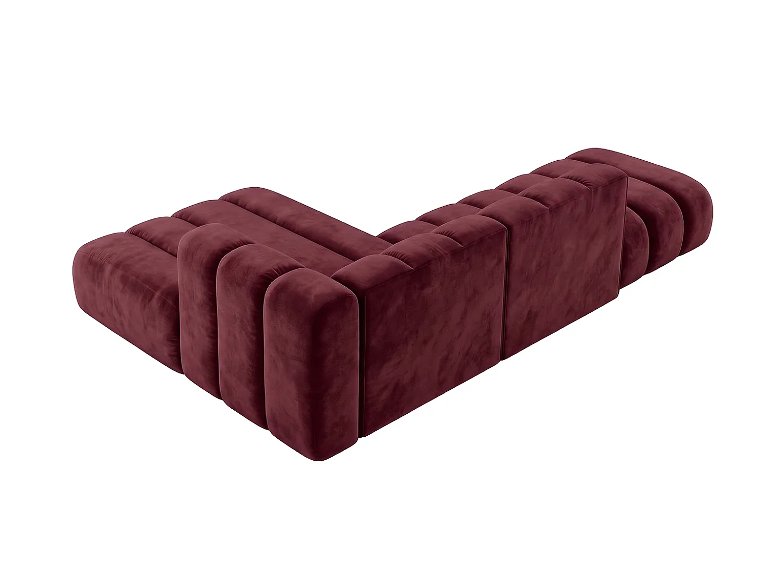 Modulaire hoekbank in L-vorm met hocker, fluwelen stof Riviera, Bordeaux, links, GRAND Mini