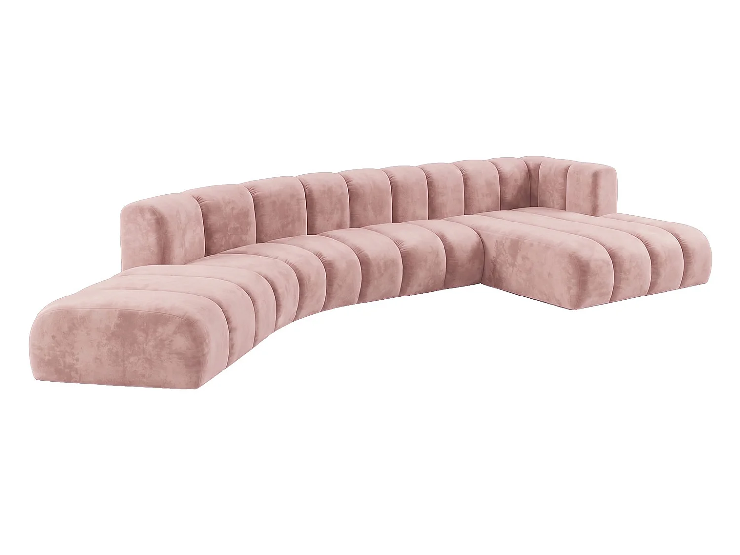Canapé d’angle modulable en L, tissu velours Riviera, Rose clair, droite, GRAND Round
