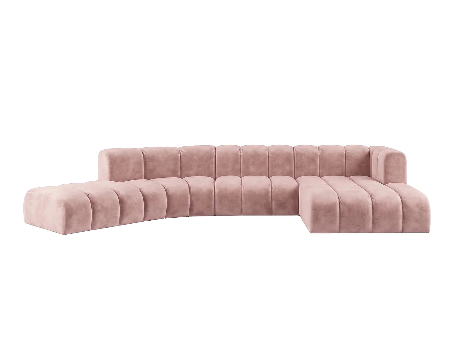 Canapé d’angle modulable en L, tissu velours Riviera, Rose clair, droite, GRAND Round