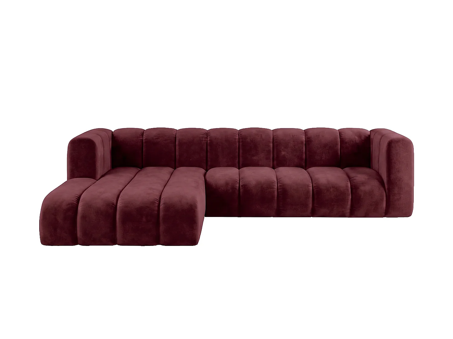 Modulaire hoekbank in L-vorm, fluwelen stof Riviera, Bordeaux, links, GRAND 287 cm