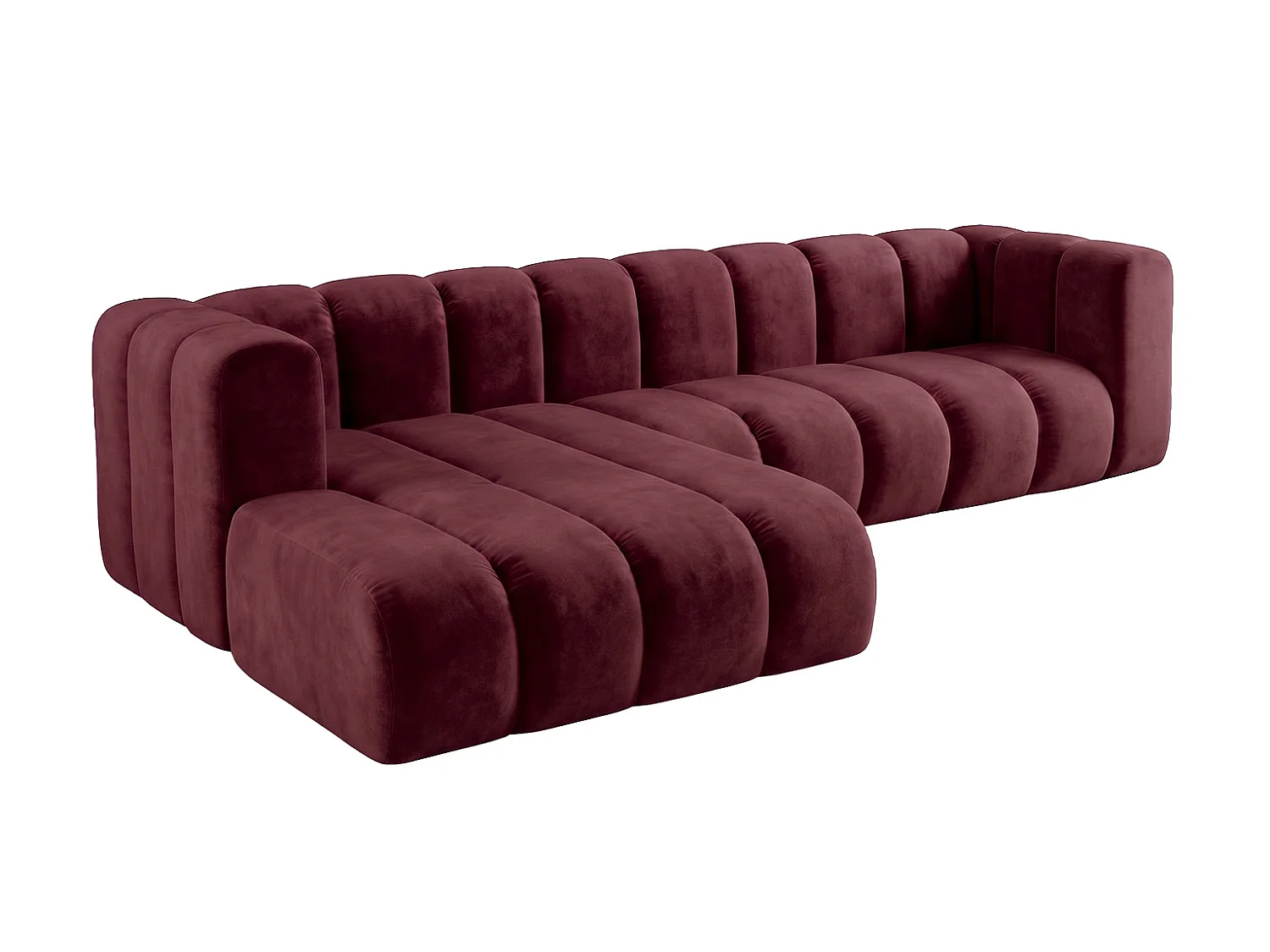 Modulaire hoekbank in L-vorm, fluwelen stof Riviera, Bordeaux, links, GRAND 287 cm
