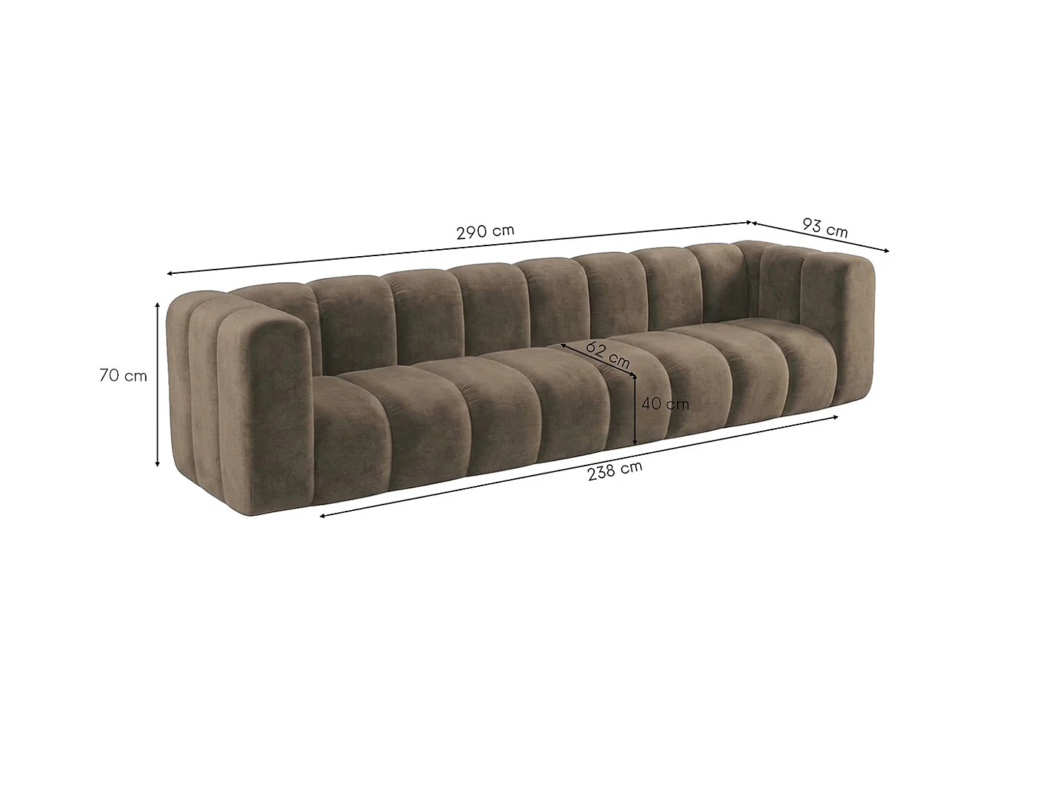 Canapé modulable 4 places, tissu velours Riviera, Marron, GRAND