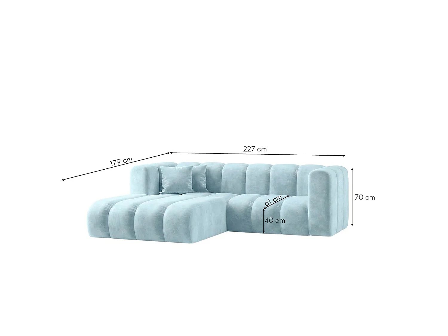 Narożnik modułowy w kształcie L, tkanina welwet Riviera, Baby blue, Lewy, GRAND