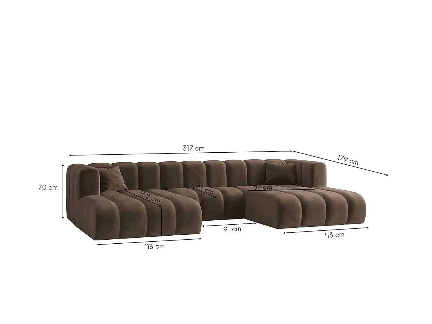 Modulares Ecksofa in U-Form, Velvet-Stoff Riviera, Braun, GRAND U