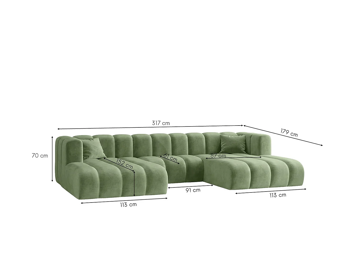 Canapé d’angle modulable en U, tissu velours Riviera, Olive, GRAND U
