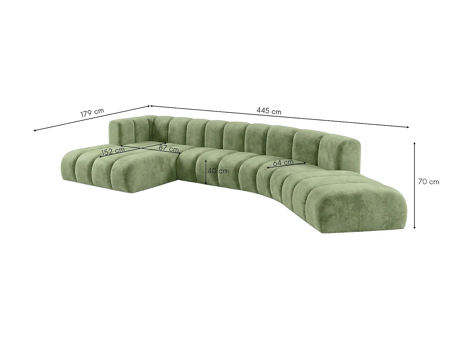Canapé d’angle modulable en L, tissu velours Riviera, Olive, gauche, GRAND Round