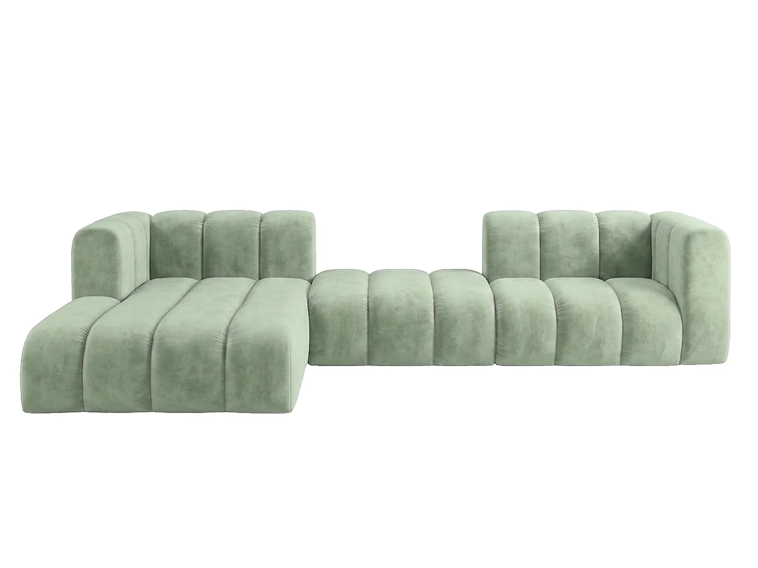 Modulaire hoekbank in L-vorm, fluwelen stof Riviera, Mintgroen, links, GRAND 319 cm