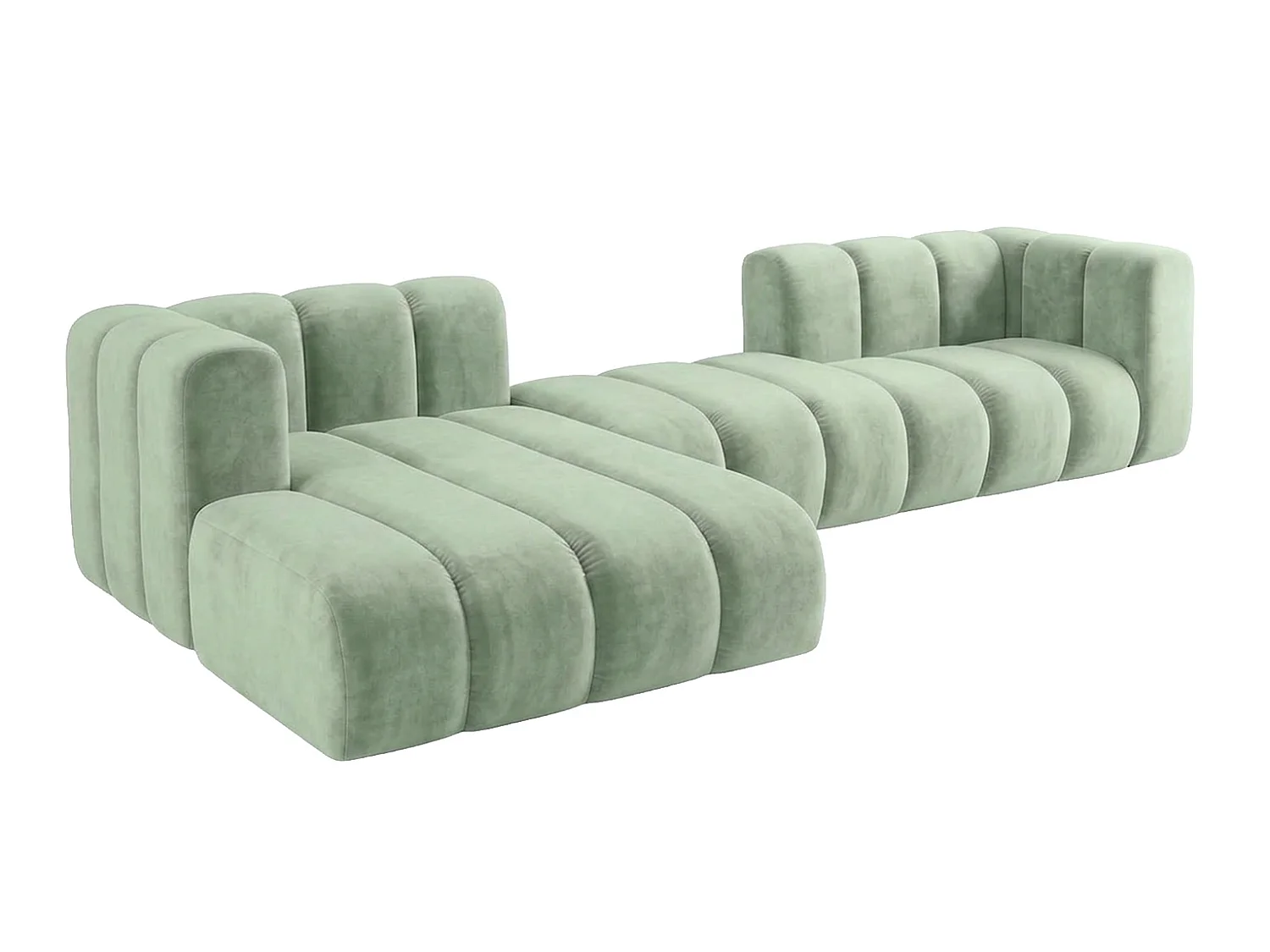 Modulaire hoekbank in L-vorm, fluwelen stof Riviera, Mintgroen, links, GRAND 319 cm