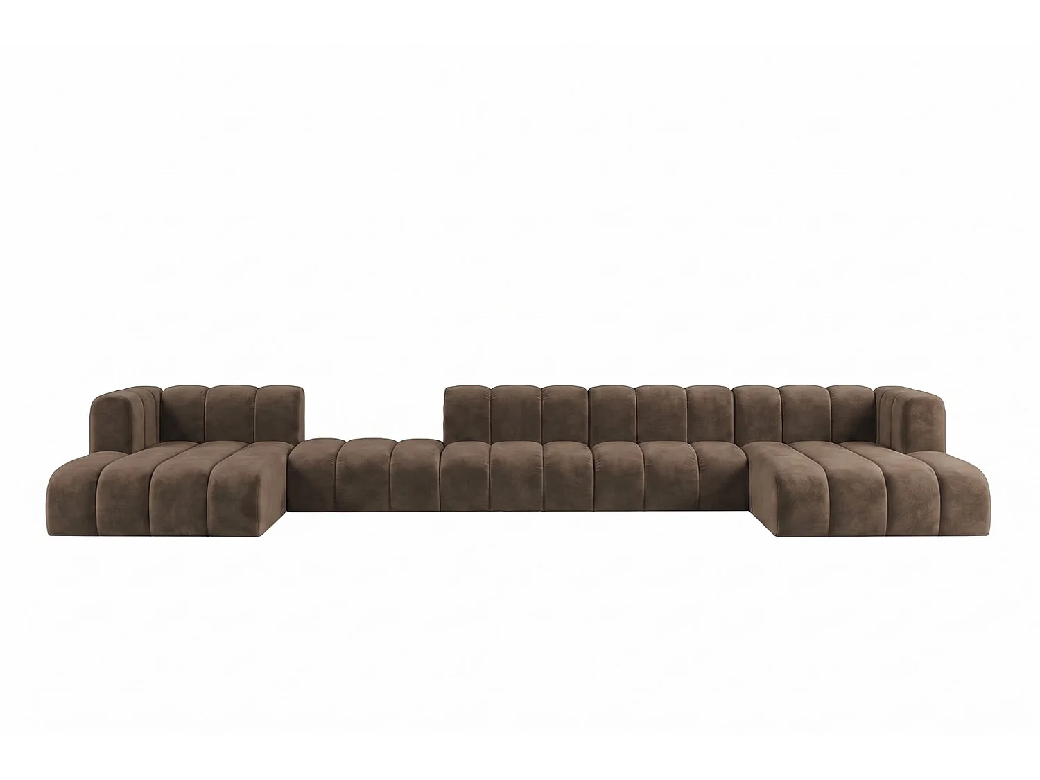 Modulares Ecksofa in U-Form mit flexiblem Hocker, Braun, GRAND U BIG 500 cm