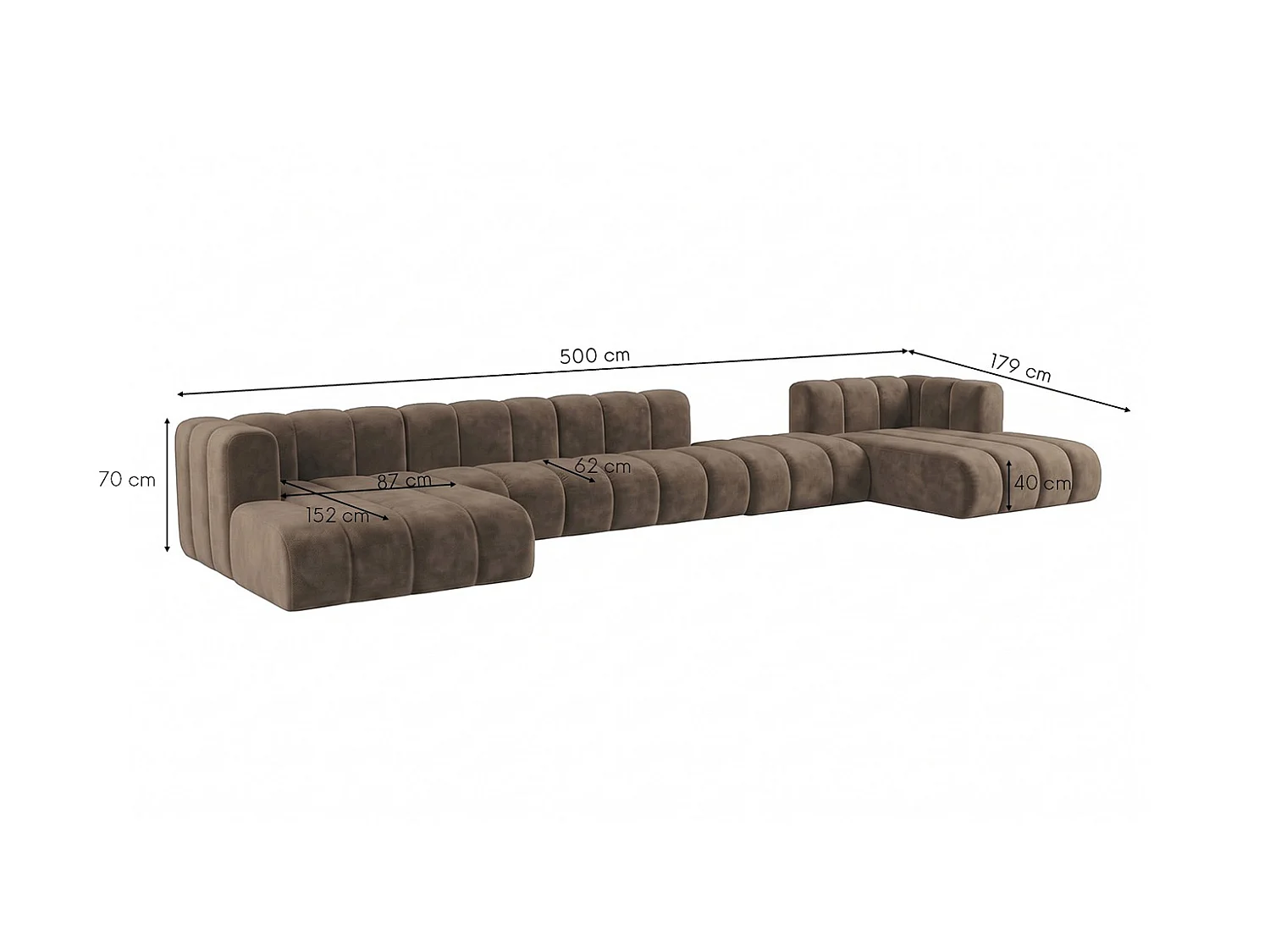 Modulares Ecksofa in U-Form mit flexiblem Hocker, Braun, GRAND U BIG 500 cm
