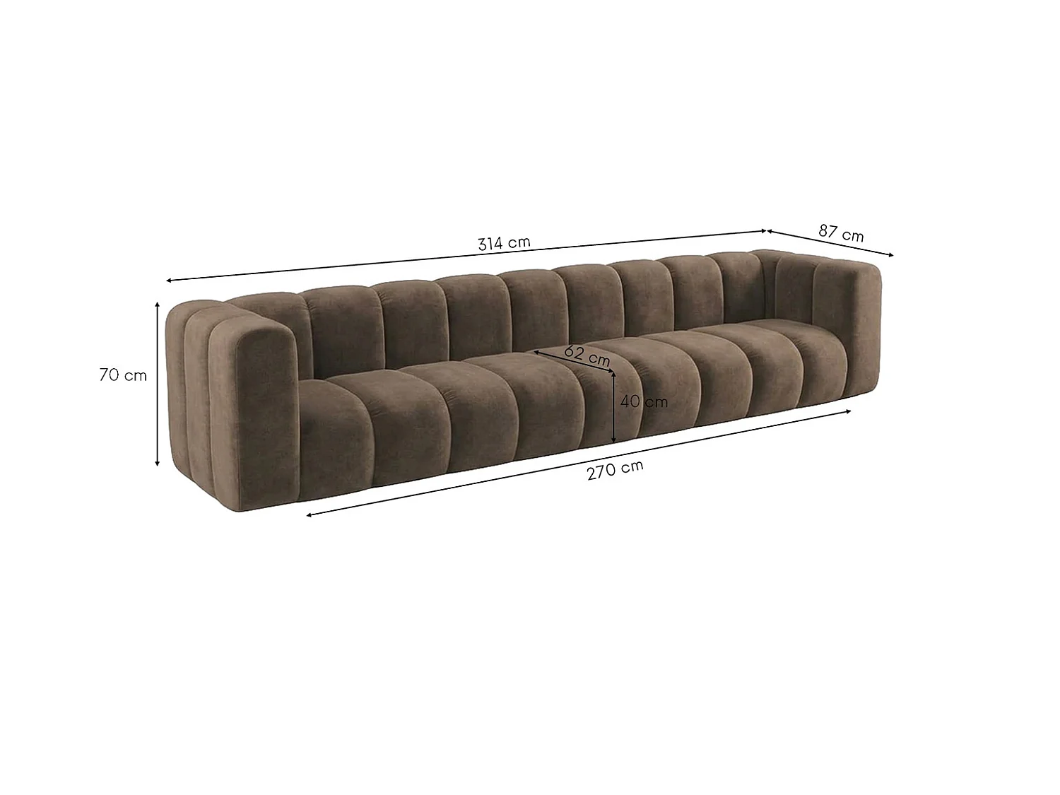 Modulares 5-Sitzer-Sofa, Velvet-Stoff Riviera, Braun, GRAND