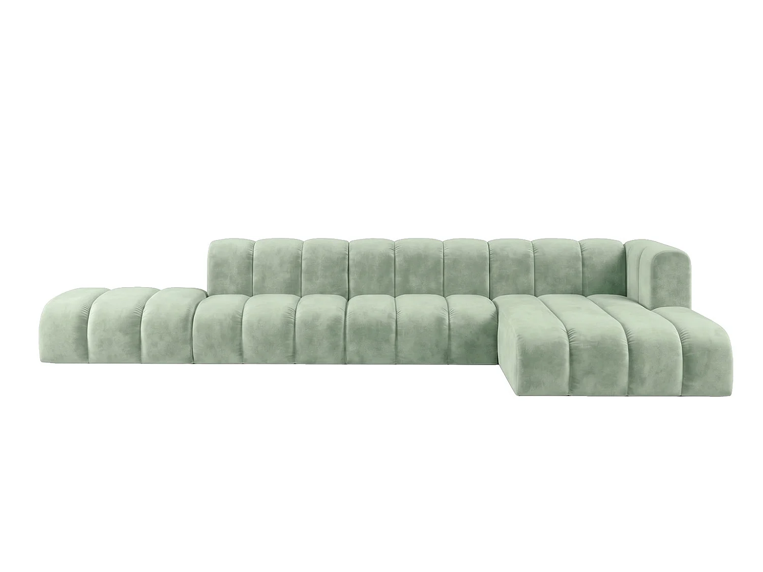 Modulaire hoekbank in L-vorm met hocker, fluwelen stof Riviera, Mintgroen, rechts, GRAND