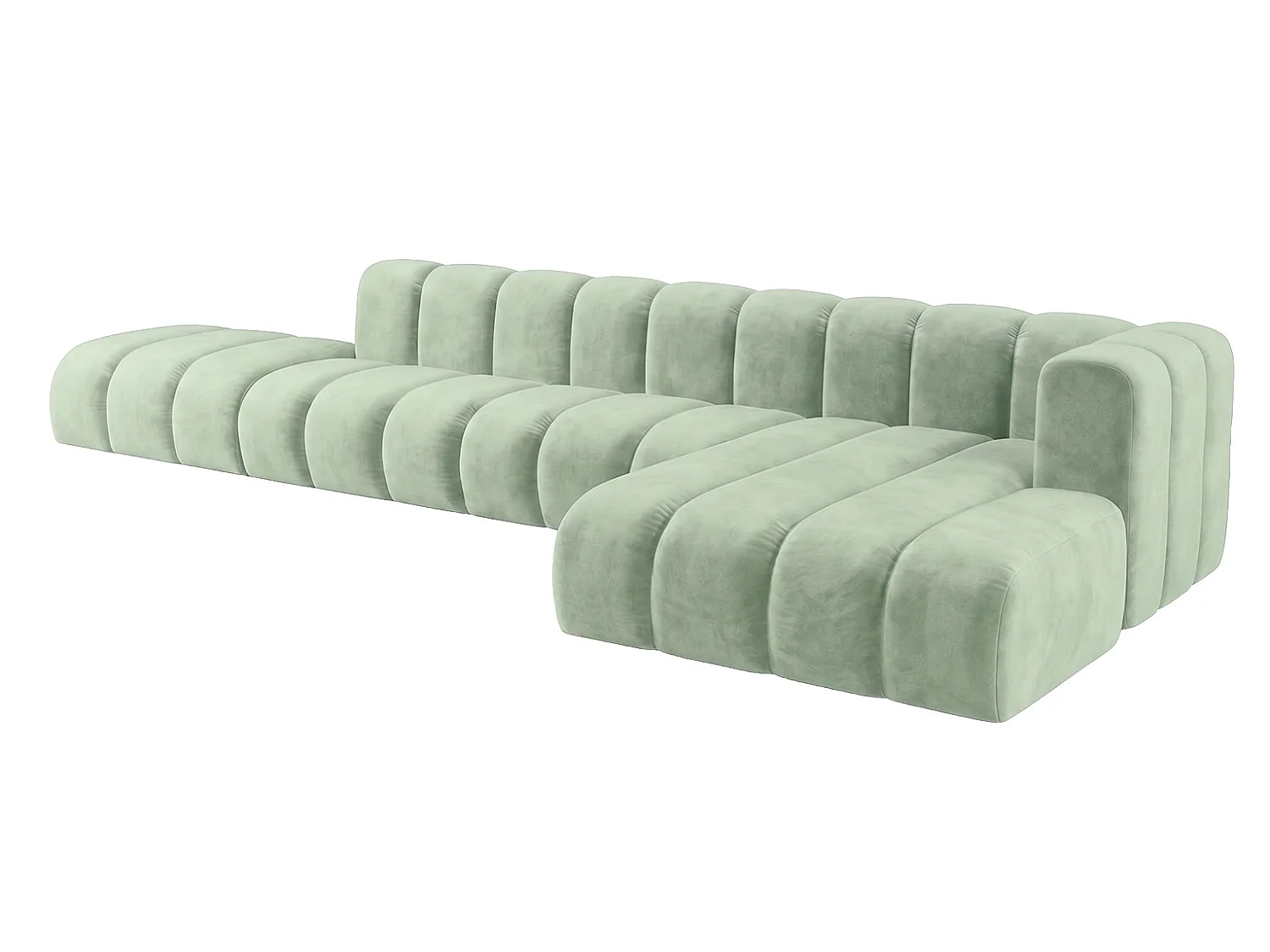 Modulaire hoekbank in L-vorm met hocker, fluwelen stof Riviera, Mintgroen, rechts, GRAND
