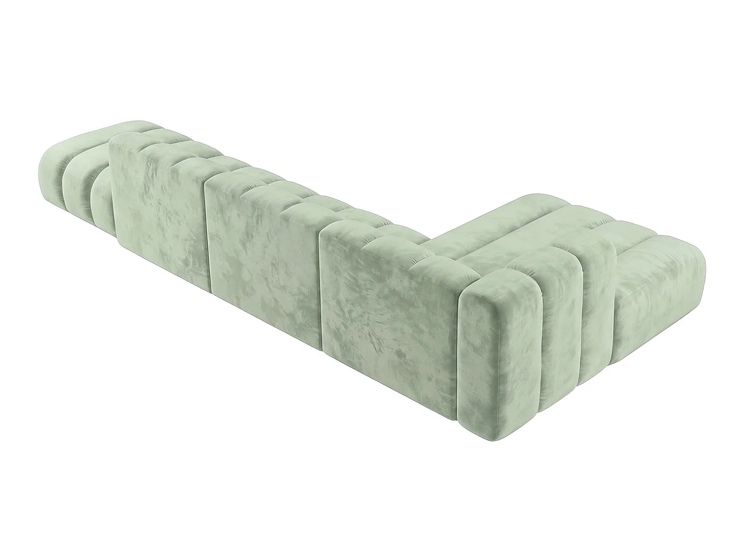 Modulaire hoekbank in L-vorm met hocker, fluwelen stof Riviera, Mintgroen, rechts, GRAND