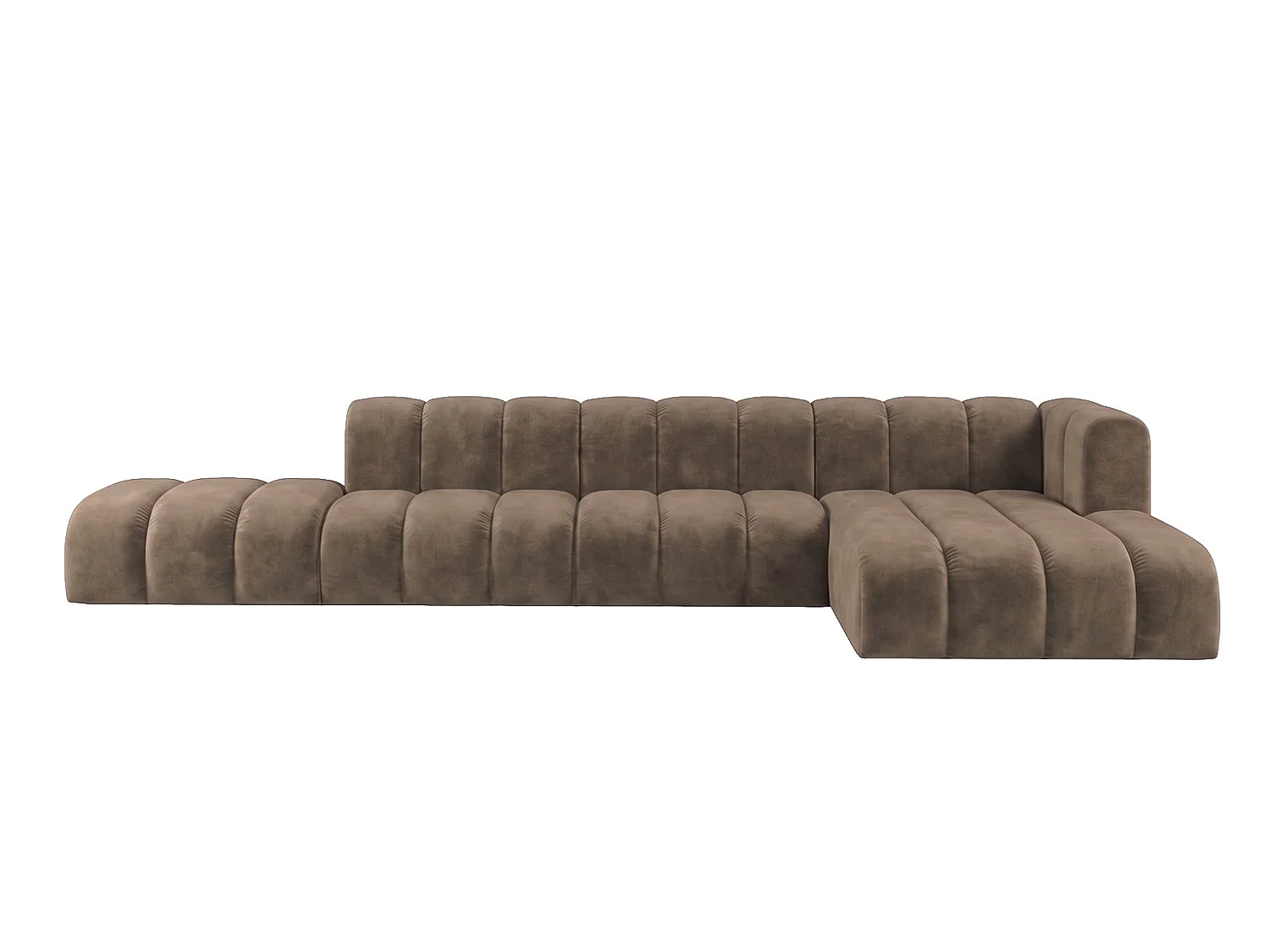 Modulares Ecksofa in L-Form mit Hocker, Velvet-Stoff Riviera, Braun, Rechts, GRAND