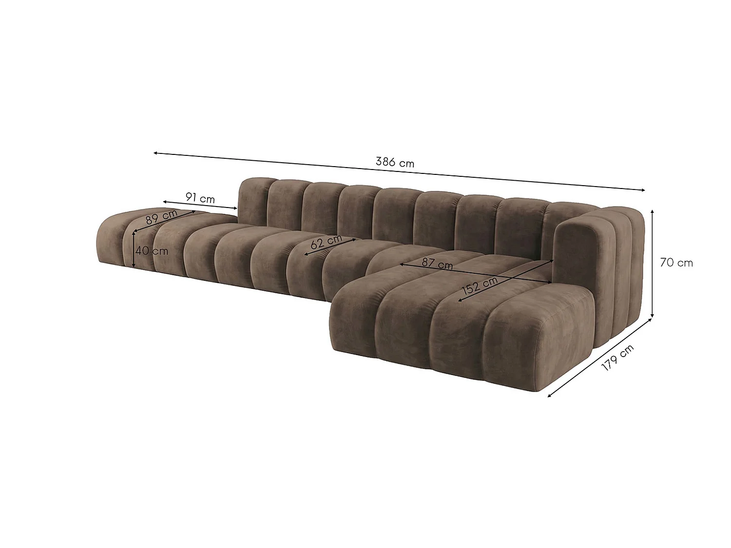 Modulares Ecksofa in L-Form mit Hocker, Velvet-Stoff Riviera, Braun, Rechts, GRAND